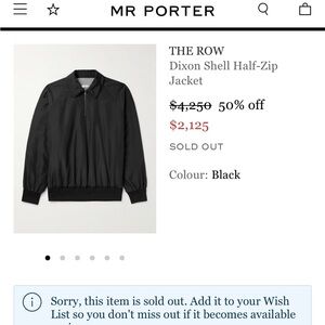 NWT The Row Dixon Shell Half-Zip Jacket – Black | Men’s M